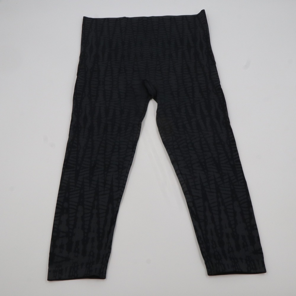 Spanx Look at Me Now Leggings Womens XL Black Grey Seamless Cropped Ikat Pattern